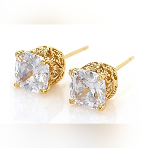 VANNA K LAB CREATED MICRO PAVE ROUND GOLD SOLITAIRE STUD EARRINGS - Picture 1 of 5
